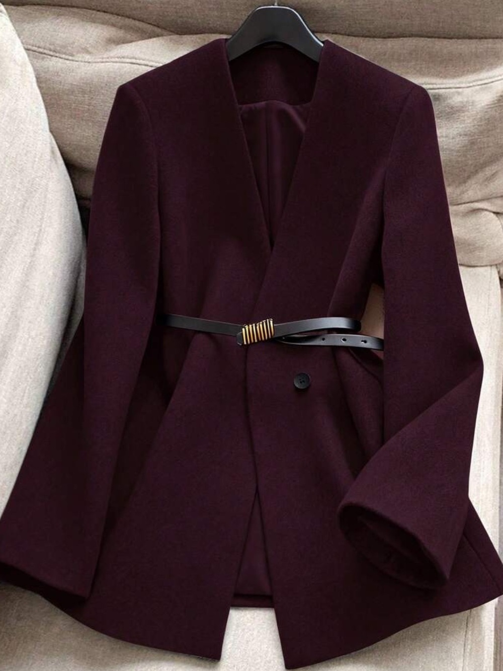 Women's Elegant V-Neck Slim Fit Overcoat, Autumn/Winter